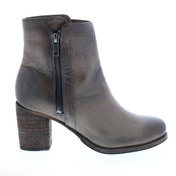 Frye Addie Double Zip Ankle Boots Smoke Grey Leather Heel Booties Size 8.5B - Picture 1 of 16